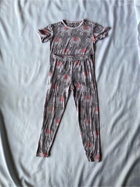 Kickee Pants Gray and Pink Elephant Print Pajama Set